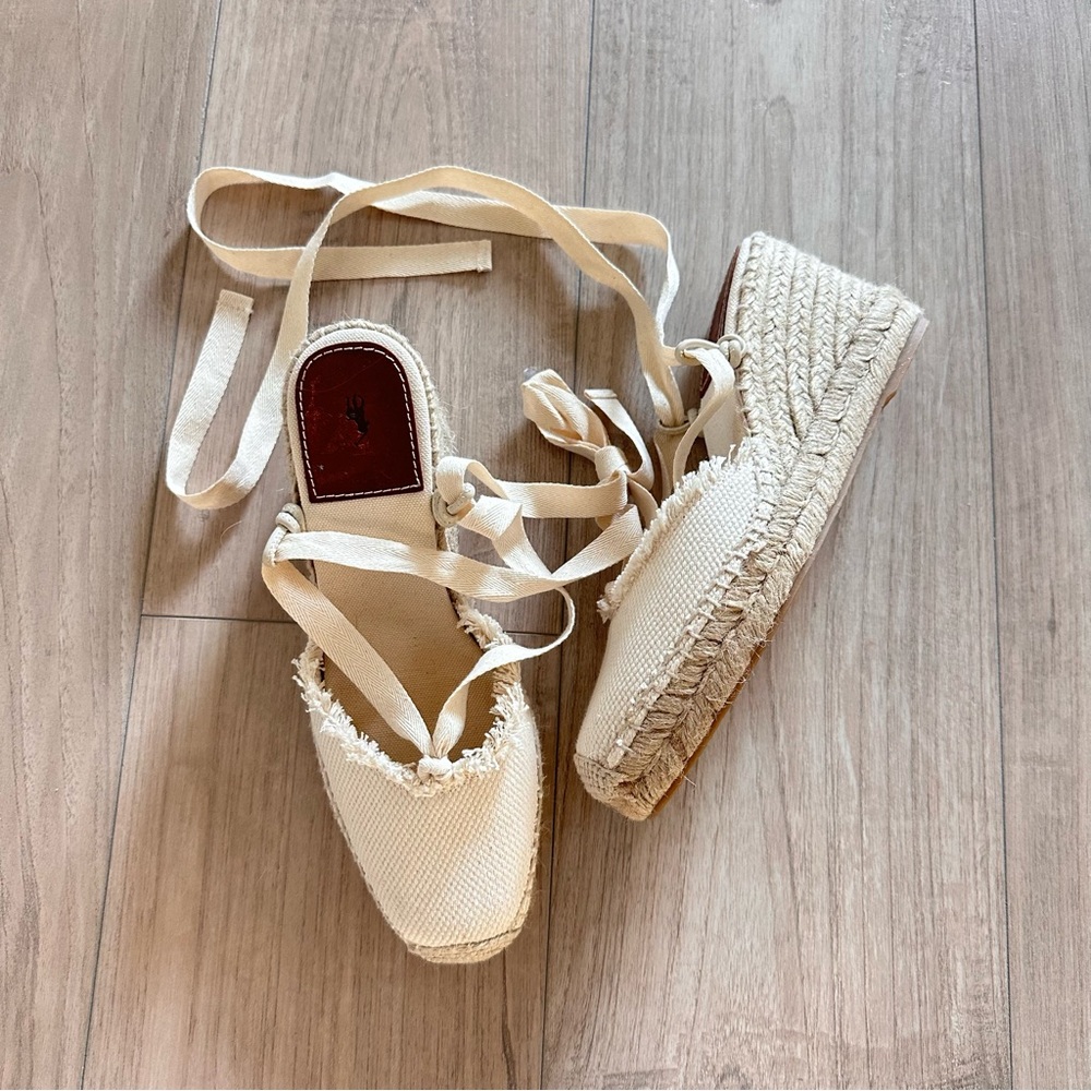 Polo by Ralph Lauren Women's Cream canvas Espadrille lace up  Wedge Sandals